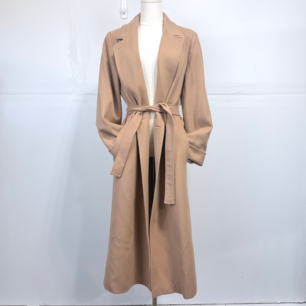 Vintage Forecaster of Boston 100% Pure Wool Camel Tan Long Coat Size 9/10 -Flaw